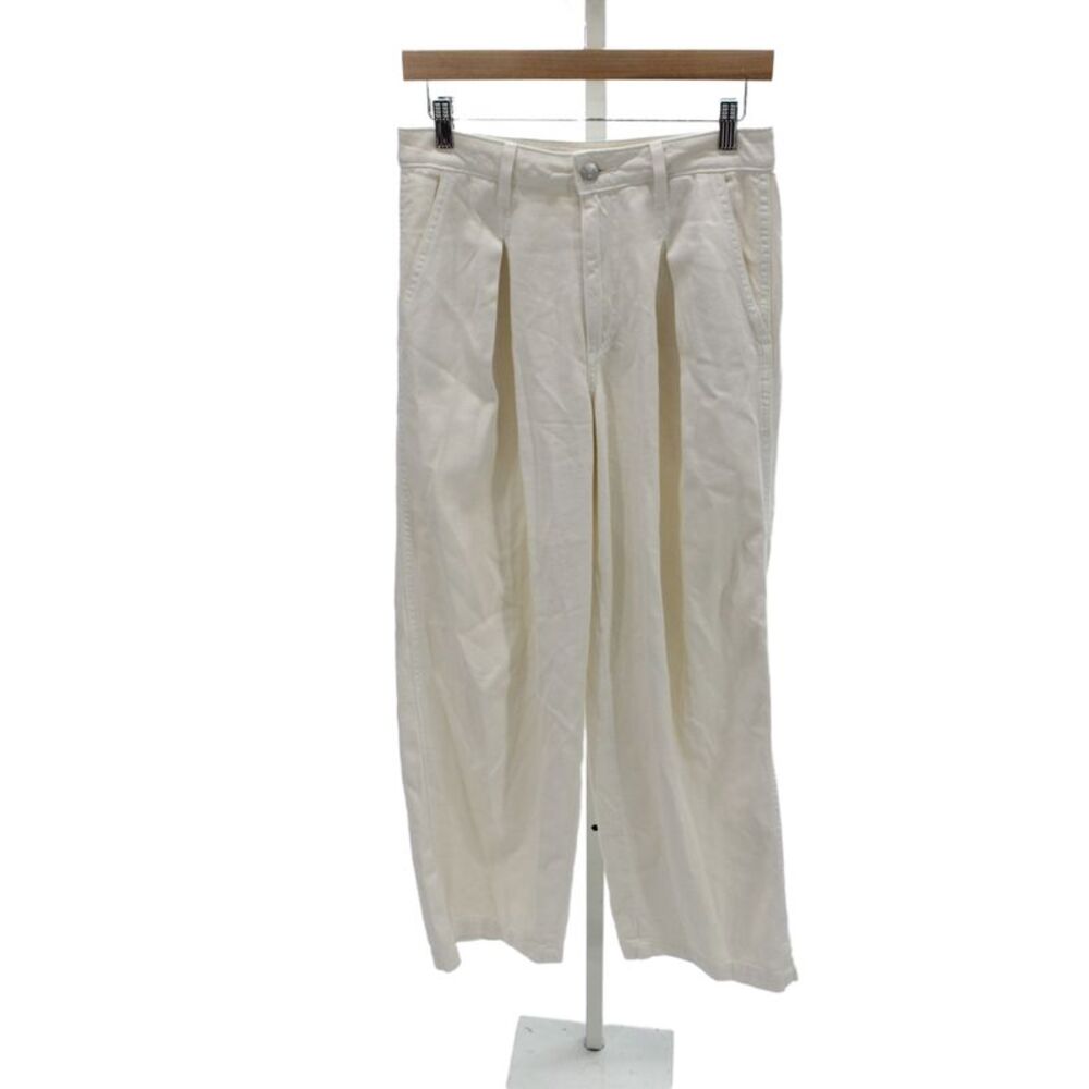Amo Women Chino Paperbag Pants White Button Cotton Size 26